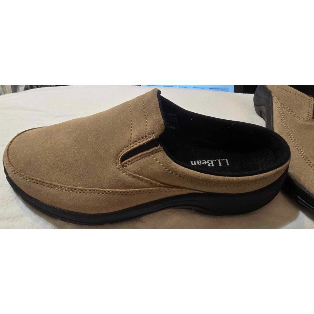 LL Bean Women's Tan Suede Slip-On Round Toe Mules Clogs Shoes Size 8 Medium